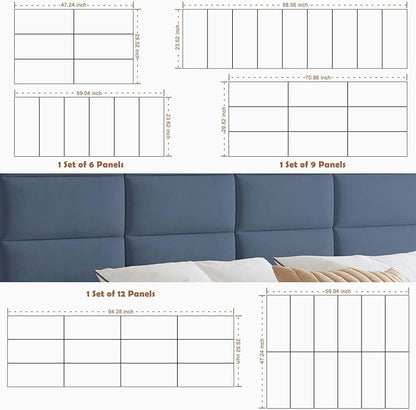 IFNOW Wall Mounted Headboard, Peel and Stick Panels, Navy Blue, Queen | Upholstered 3D Soundproof Acoustic Panels Reusable and Removable Padded Leather Bed Headboard, 9 Panels 9.84" x 23.62"