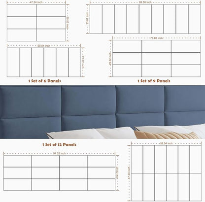 IFNOW Wall Mounted Headboard, Peel and Stick Panels, Navy Blue, Queen | Upholstered 3D Soundproof Acoustic Panels Reusable and Removable Padded Leather Bed Headboard, 6 Panels 9.84" x 23.62"