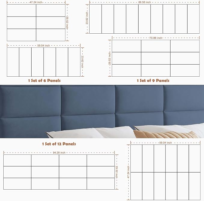 IFNOW Wall Mounted Headboard, Peel and Stick Panels, Navy Blue, King | Upholstered 3D Soundproof Acoustic Panels Reusable and Removable Padded Leather Bed Headboard, 12 Panels 9.84" x 23.62"