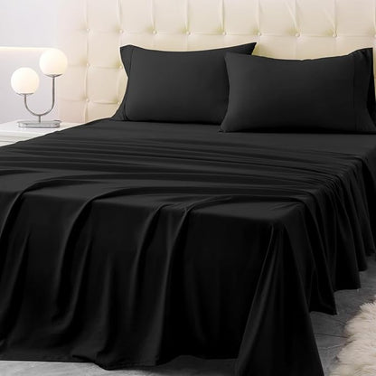 Twin Size Bed Sheet Set - 3 Piece Soft Microfiber Sheets with Deep Pockets, Cooling Technology, and Wrinkle-Free Pillowcase. Hotel-Quality, Durable Bedding, Black