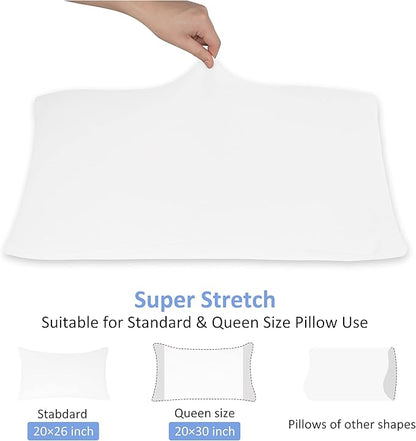 2-Pack Jersey Knit Pillow Cases Standard/Queen - Ultra Soft T-Shirt Like White Pillowcases Microfiber Blend - Envelope Closure Queen or Standard Size Set of 2, White