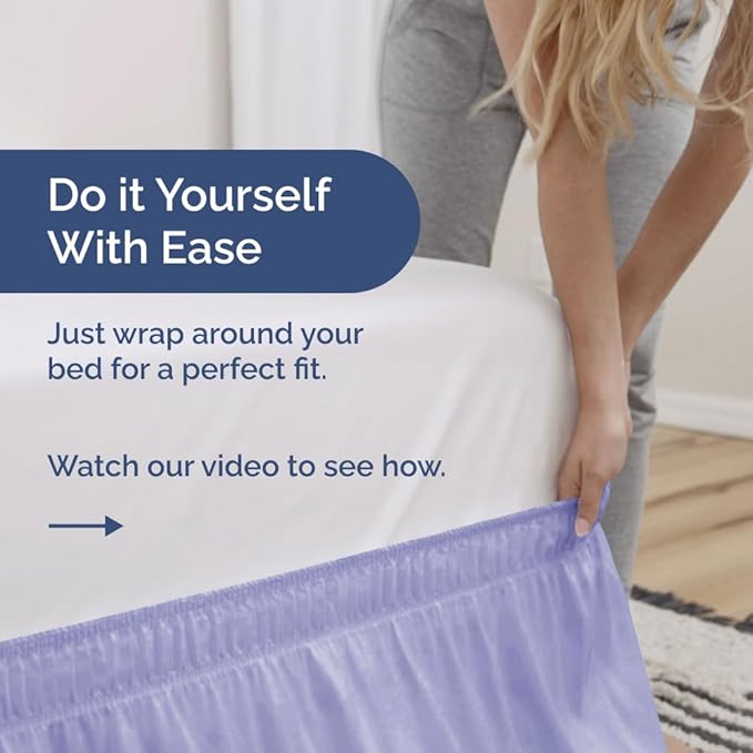 Wrap Around Dust Ruffle Bed Skirt - Lavender - for Full Size Beds with 18 Inch Drop - Easy Fit Elastic Strap - Adjustable Pleated Bedskirt w/Brushed Fabric Wrinkle Free - for Women, Men, Kids & Teens