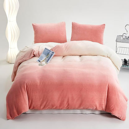 Cottonight Pink Velvet Comforter Queen Fluffy Flannel Bedding Set Women Men Thick Warm Winter Blanket Quilts Sherpa Micromink Light Pink Modern Chic Plush Fashion Bedding