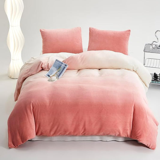 Cottonight Velvet Comforter King Fluffy Pink Flannel Bedding Set Women Men Thick Warm Winter Blanket Quilts Sherpa Micromink Light Pink Modern Chic Plush Fashion Bedding King