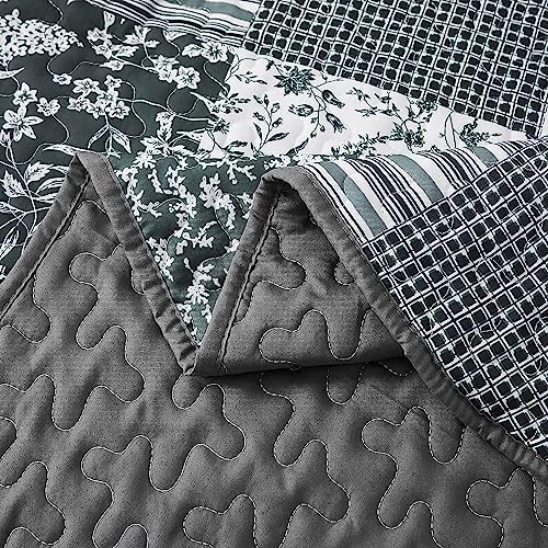 Mybedsoul Quilt California King Size, Patchwork Bedding Set, Black Grey