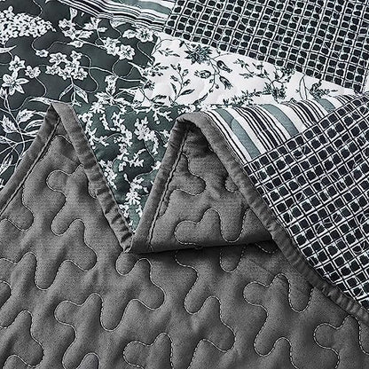 Mybedsoul Quilt California King Size, Patchwork Bedding Set, Black Grey
