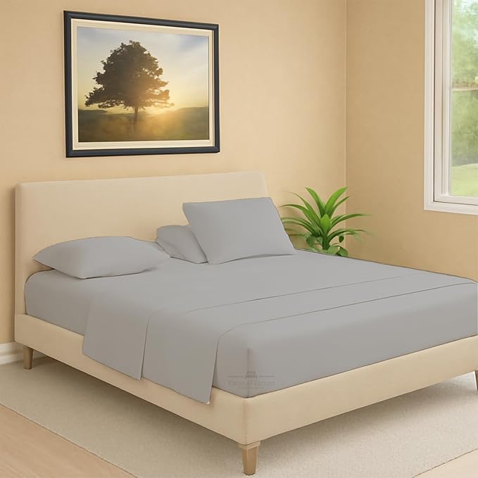 Split Head Flex 2 Qty Fitted Sheet for Adjustable Bed, King 28" Split Down from The Top, 100% Egyptian Cotton 600 Thread Count, 18" Deep Pocket, Super Soft Wrinkle Free, Light Grey
