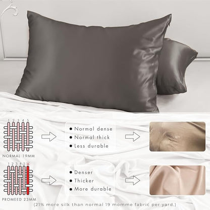 PROMEED 23 Momme Grade 6A+ Mulberry Silk Pillowcase 2 Pack, 100% Natural Silk Pillow Cases Set of 2, Premium Silk Pillow Case Cover for Hair and Skin (Queen 20"x30", Grey)