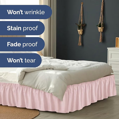 Wrap Around Dust Ruffle Bed Skirt - Lavender Pink - for Full Size Beds w/ 15 Inch Drop - Easy Fit Elastic Strap - Adjustable Pleated Bedskirt w/Brushed Fabric - Wrinkle Free, Women, Men, Kids & Teens