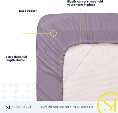 Full Size Sheet Sets - Breathable Luxury Sheets with Full Elastic & Secure Corner Straps Built In - 1800 Supreme Collection Extra Soft Deep Pocket Bedding Set, Sheet Set, Full, Plum