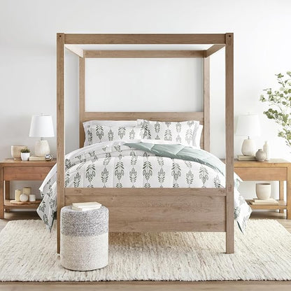 LINENS & HUTCH Comforter Set Patterned Microfiber All Season Down-Alternative Ultra Soft Bedding in Folk Leaves - King/Cal-King Folk Leaves Eucalyptus