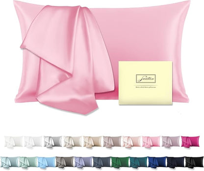 Natural Mulberry Silk Pillowcase for Hair and Skin Queen Size 20"X30" Pillow Case with Hidden Zipper Soft Breathable Smooth Cooling Silk Pillow Covers for Sleeping (Pink,Queen,1Pcs)