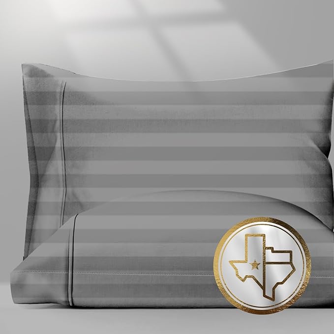 Texas Linen Co. 100% Egyptian Cotton Pillow Cases King Size Set of 2 - Luxury 1500 Thread Count Sateen Weave Dark Grey Stripe Pillow Cases, 5 Star Hotel-Quality Pillowcases, Fits King Size Pillows