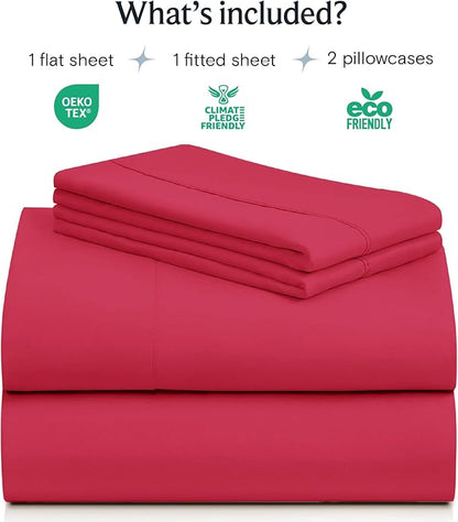 LuxClub 4 PC Sheet Set Bed Sheets Deep Pockets 16" Eco Friendly Wrinkle Free Cooling Machine Washable Hotel Bedding Silky Soft - Red Full