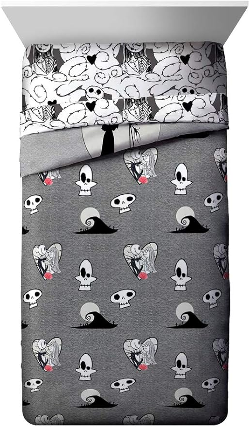 Jay Franco Disney Nightmare Before Christmas Moonlight 5 Piece Twin Bed Set - Includes Reversible Comforter & Sheet Set - Features Jack Skellington and Sally - Super Soft Microfiber