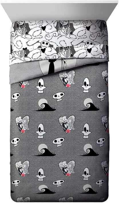 Jay Franco Disney Nightmare Before Christmas Moonlight 5 Piece Twin Bed Set - Includes Reversible Comforter & Sheet Set - Features Jack Skellington and Sally - Super Soft Microfiber