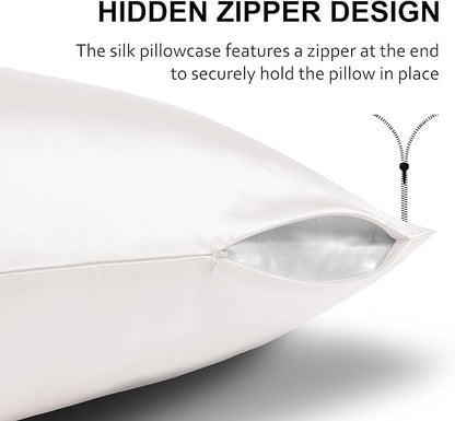 Ravmix 100% Silk Pillow Cases with Zipper, 21 Momme Mulberry Silk Pillowcase for Hair Skin Health, Soft Smooth Breathable Cool Pillow Cover for Beauty Sleep(Standard 20"x26", Ivory White) 1PC