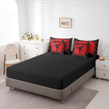 Erosebridal Motocross Bed in a Bag Queen Comforter Set 7 Piece,Motorcycle Dirt Bike Bedding Sets Motorbike Race Car Sheet Set with Comforter