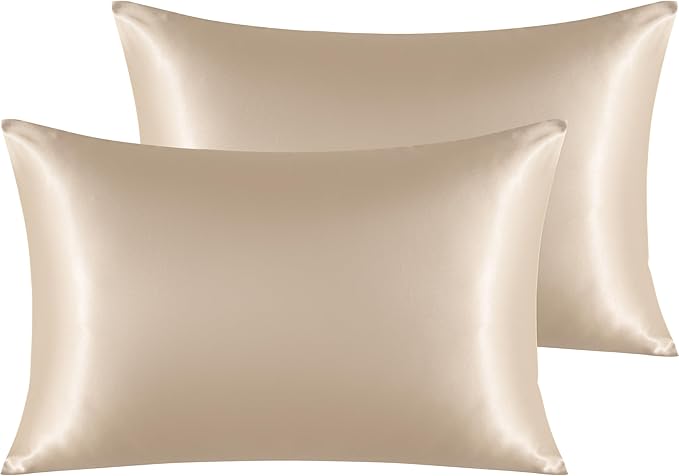 NTBAY 2 Pack Satin Standard Pillowcases for Hair and Skin, Luxurious and Silky Pillow Cases with Envelope Closure, 20x26 Inches, Taupe