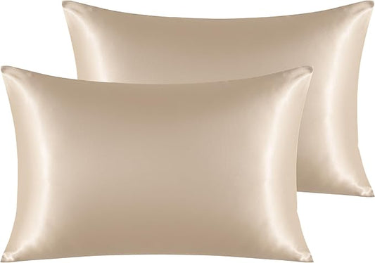NTBAY 2 Pack Satin Standard Pillowcases for Hair and Skin, Luxurious and Silky Pillow Cases with Envelope Closure, 20x26 Inches, Taupe