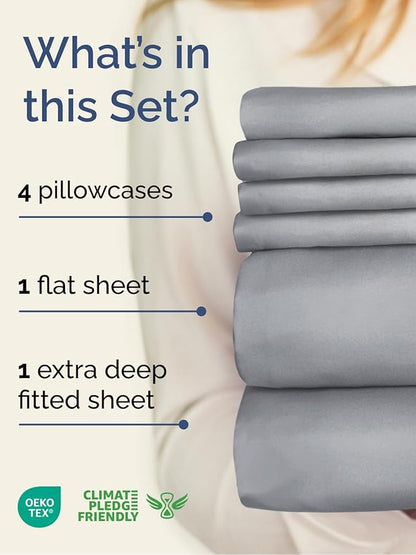 Extra Deep Full Sheet Set - 6 Piece Breathable and Cooling Sheets - Hotel Luxury Bedding for Women, Men, Kids & Teens - Easy & Secure Fit - Soft, Wrinkle Free & Comfy - Extra Deep Pockets - Steel Blue