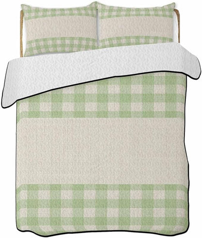 Quilts Twin Size, Retro Green Soft Comforter Bedding Set for Bed, Farmhouse Buffalo Plaid Vintage Beige Lightweight Quilted Bedspread with Pillow Cover(2 Pieces) for All Season, 68x86 Inch