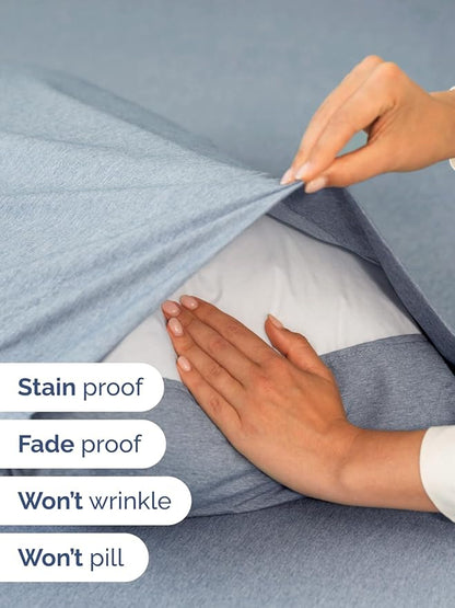 Extra Deep Twin XL Sheet Set - 4 Piece Breathable and Cooling Sheets - Hotel Luxury Bedding for Women, Men, Kids & Teens - Easy Secure Fit - Soft & Wrinkle Free - Extra Deep Pockets - Heathered Blue