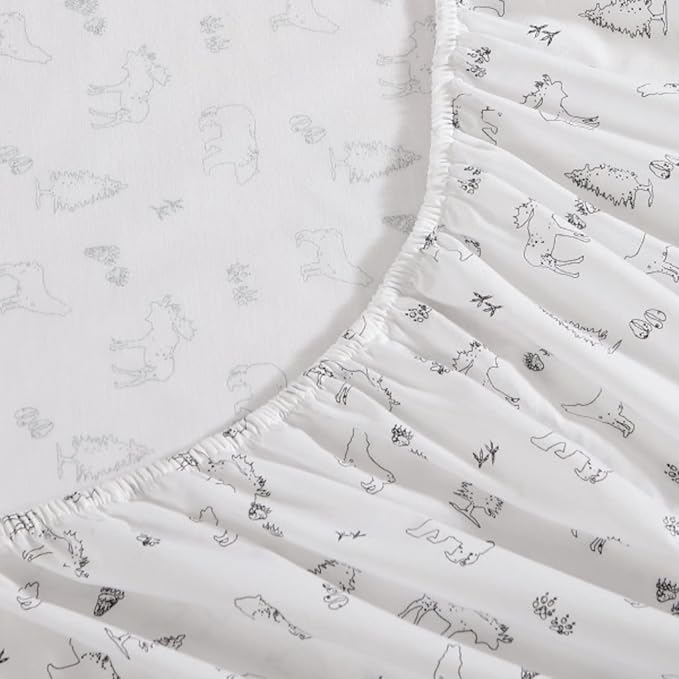 Eddie Bauer - Twin XL Sheet Set, Cotton Percale Bed Sheets, Crisp & Cool, Ideal Dorm Essentials (Animal Tracks White, Twin XL)