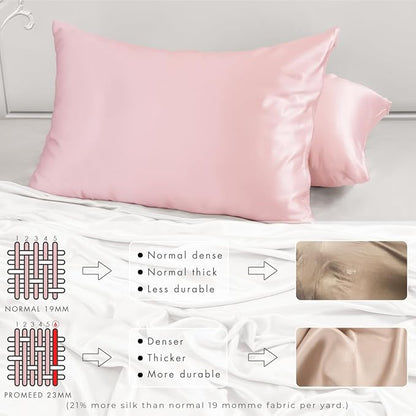 PROMEED 23 Momme Silk Pillowcase 2 Pack with Zipper, 3rd Gen Grade 6A+ 100% Mulberry Silk Pillow Case Set of 2, Cooling Pillow Cases for Hot Sleepers (Standard 20"x26", Pink)