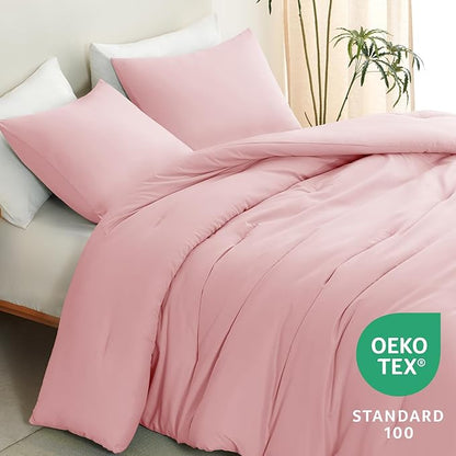 CozyLux King Size Comforter Set Pink, 3 Pieces Solid Comforters King Size Breathable Quilted Bedding Sets, Luxury Soft Lightweight Bed Set with Down Alternative Comforter and 2 Pillowcases All Season