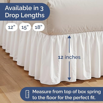Bedskirt Full Size Ruffle - 12 inch Drop Dust Ruffle Bed Skirt with Platform - Soft, Easy Fit, Premium Hotel Quality - Wrinkle, Fade & Shrink Resistant - For Women, Men, Kids and Teens - Antique White