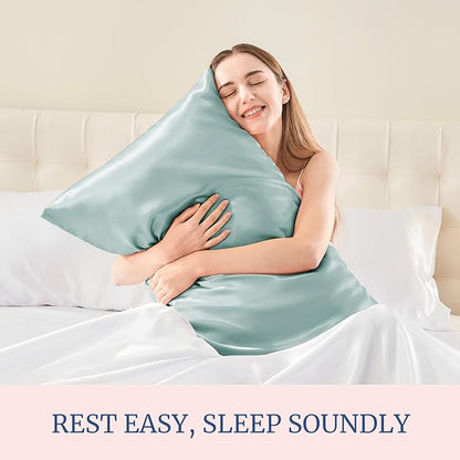BEDELITE Satin Pillowcase for Hair and Skin, Super Soft and Cooling Similar to Silk Pillow Cases 2 Pack with Envelope Closure, Gift for Women Men(20"x36" King Size, Haze Blue)