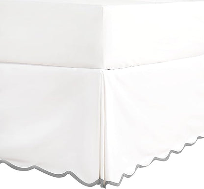 HIG Off-White Chic Full Bed Skirt - Easy Fit Scallop Edge Pleated Bedskirts, 14 Inch Drop Anti-Slip Dust Ruffle, Thick Fabric for Enhanced Privacy, Pre-Washed for Long-Lasting Use(N60022)