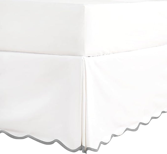 HIG Off White Chic Queen Bed Skirt - Easy Fit Scallop Edge Pleated Bedskirts, 14 Inch Drop Anti-Slip Dust Ruffle, Thick Fabric for Enhanced Privacy, Pre-Washed for Long-Lasting Use(N60022)