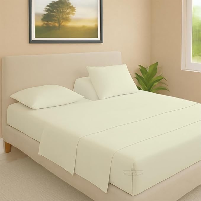 Split Head Flex 2 Qty Fitted Sheet for Adjustable Bed, Queen 34" Split Down from The Top, 100% Egyptian Cotton 600 Thread Count, 18" Deep Pocket, Super Soft Wrinkle Free, Ivory
