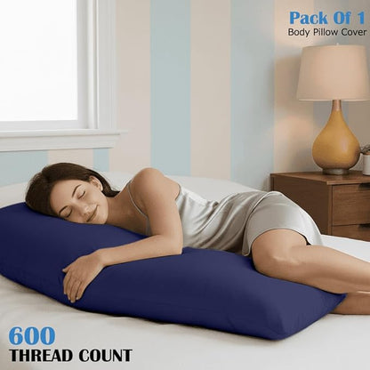 Comfort Beddings Body Pillowcase, 100% Organic Cotton 600 Thread Count Sateen, Soft Cooling Blue, 1-Pack, Hidden Zipper Closure, Hotel Quality, Fade & Shrink Resistant, 20 x 48 Inches