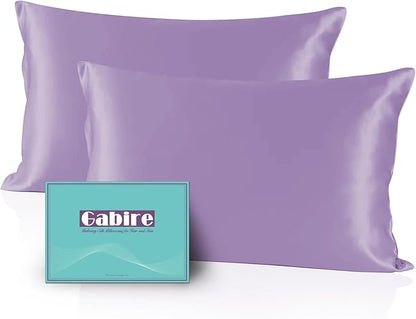 Mulberry Silk Queen Size Pillow Cases Set of 2, Ultra Smooth Soft Cooling Organic Silk Pillowcases with Hidden Zipper, Prevent Acne Silk Pillow Cases 2 Pack Queen (20"×30"), Lavender