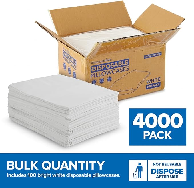 Stock Your Home (400 Count) Disposable Pillow Case Covers, Tissue/Poly 21" x 30" Standard Size, Single-Use Pillowcases with Moisture Barrier in White