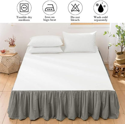 BISELINA French Linen Bed Skirt with Pleated Frills 14-Inch Tailored Drop Natural Flax Cotton Blend Dust Ruffle Soft Cozy Farmhouse Bedding (14" Full, Grey)