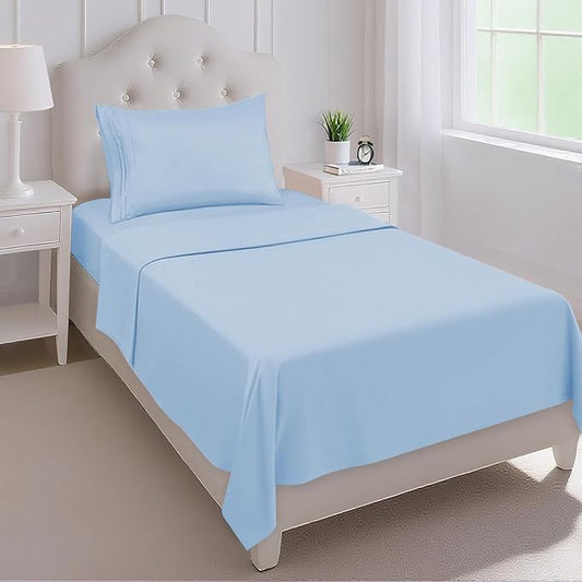 Mejoroom Twin Sheet Set - Hotel Collection Twin Sheets - Bedding Sheets & Pillowcases with Deep Pocket Fitted Sheet, Breathable, Wrinkle & Fade Resistant - 3 Piece(Light Blue)