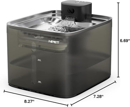 NPET Wireless Cat Water Fountain, 4L/1Gallon Battery Operated Pet Fountain with Smart Motion Sensor, 4000mAh Rechargeable Battery & Quiet Pump, Automatic Cordless Water Dispenser for Cats, Dogs,Pets