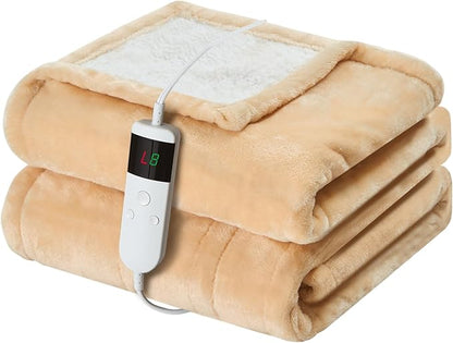 Electric Heated Blanket Full Size 72''x84'' Soft Flannel & Sherpa Electric Blanket with 10 Heating Levels, Automatically Shut Down After 8h with Overheat Protection Machine Washable