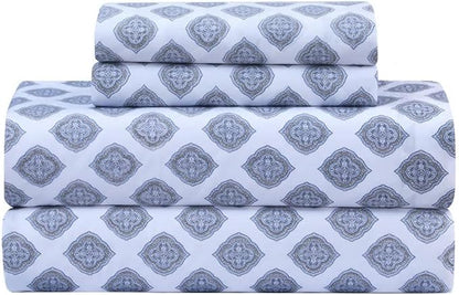 Feather & Stitch Softest 100% Cotton Sheets, 300 Thread Count Percale Weave Bedding, 16" Deep Pocket, Cooling Sheets, Breathable Bed Set, Hotel Premium Quality (Queen,Diamond)