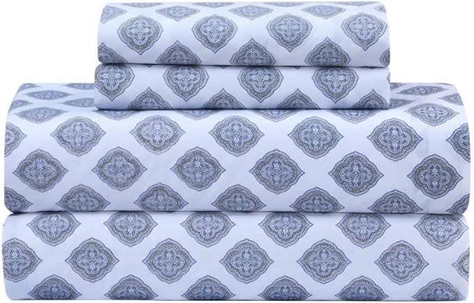 Feather & Stitch Softest 100% Cotton Sheets, 300 Thread Count Percale Weave Bedding, 16" Deep Pocket, Cooling Sheets, Breathable Bed Set, Hotel Premium Quality (King, Diamond)
