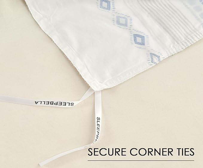 SLEEPBELLA Boho King Size Duvet Cover Set - Cotton Reversible Blue/White with Button Closure & Soft, Breathable Fabric