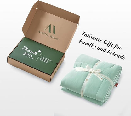 Amélie Home Cooling Comforter Queen Size, Dual-Sided Lightweight Cooling Blanket for Hot Sleepers, Q-Max 0.43 Breathable Cooling Quilt for Night Sweats, 90" x 90", Heather Mint Green