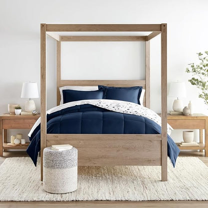 LINENS & HUTCH Comforter Set Patterned Microfiber All Season Down-Alternative Ultra Soft Bedding in Forget Me Not - Full/Queen Forget Me Not Navy