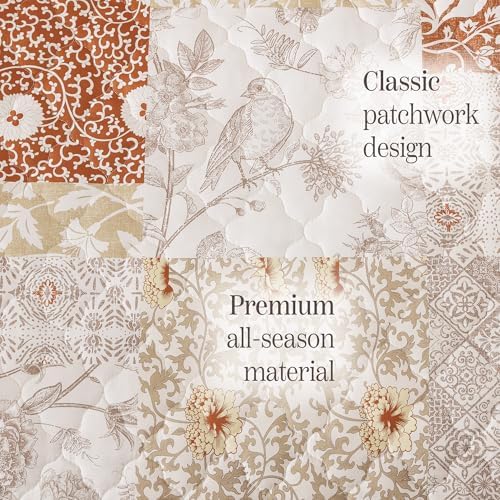 King Quilt Set-3 Pieces Soft Bedding Lightweight Floral Patchwork Coverlet