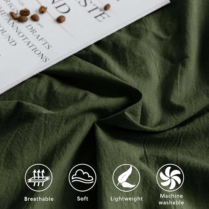 ETDIFFE Dark Green Full Size Comforter, 3pc Soft Farmhouse Olive Bedding Set & Collection, Lightweight All Season Microfiber Down Alternative Bed Comforter with 2 Pillow Shams for Women Men