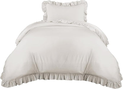 Lush Decor - Comforter Set, Soft Ruffled Bedding with Matching Sham, Cozy Essentials, Elegant Bedroom Decor (Reyna White, Twin XL)